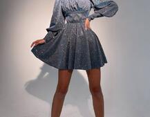 Блестящее платье с объемными рукавами  Блестящее платье с объемными рукавами  | PUSHKA SHOP