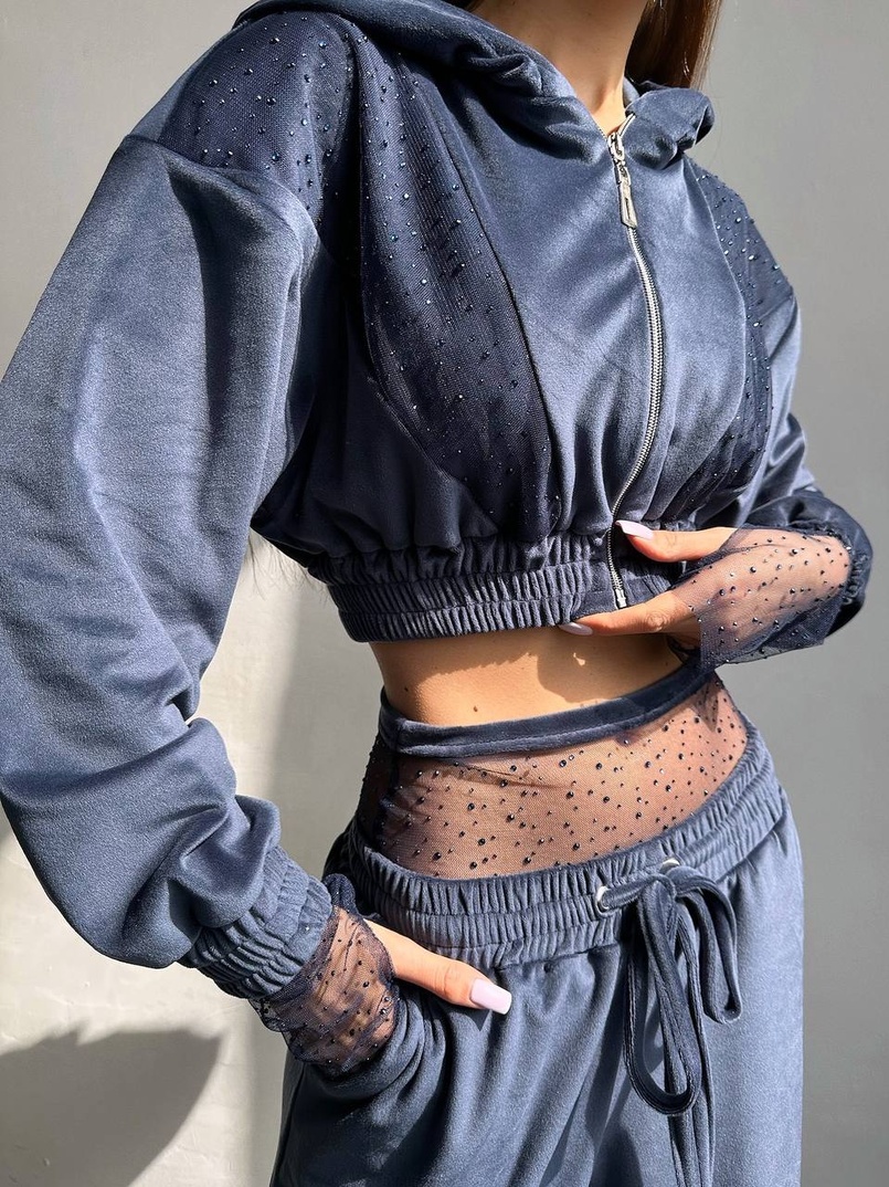 Велюровий комплект декорований стразами( бомбер+ рукавички+ штани + трусики) Велюровий комплект декорований стразами( бомбер+ рукавички+ штани + трусики) | PUSHKA SHOP