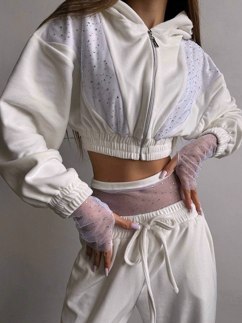 Велюровий комплект декорований стразами( бомбер+ рукавички+ штани + трусики) Велюровий комплект декорований стразами( бомбер+ рукавички+ штани + трусики) | PUSHKA SHOP