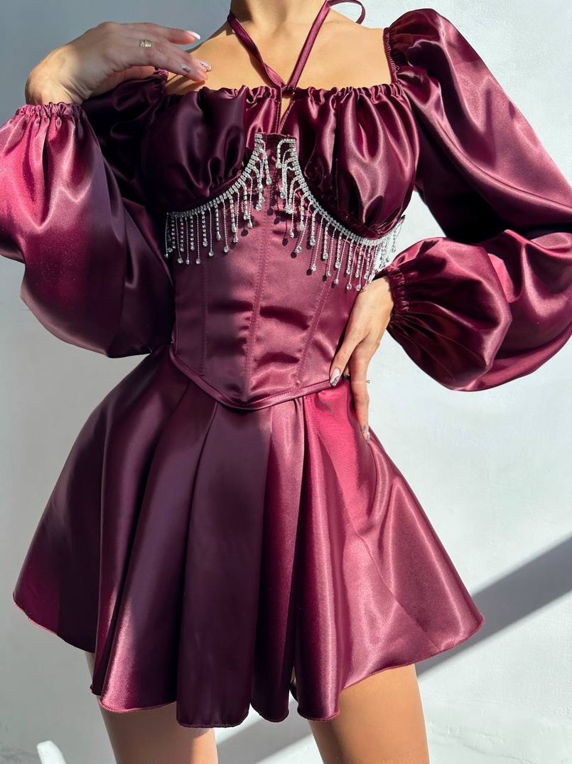 Сукня з корсетом, декорованим бахромою зі страз Ручна робота  | PUSHKA SHOP