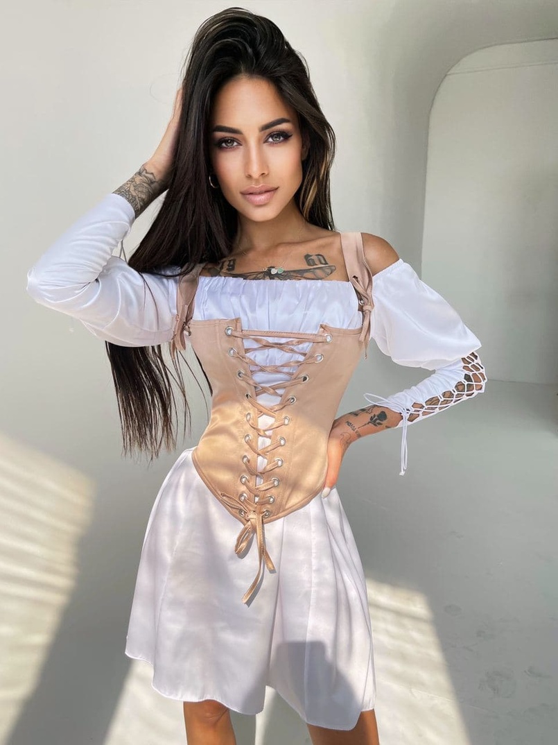 Шелковое платье + атласный корсет на шнуровке | PUSHKA SHOP