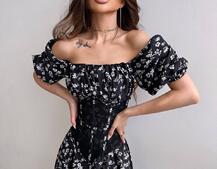 Сукня міді з розрізом в квітковий принт + прозорий корсет  | PUSHKA SHOP