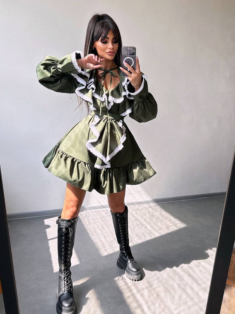 Котонова сукня декорована мереживом    Котонова сукня декорована мереживом    | PUSHKA SHOP