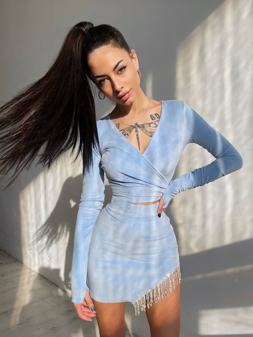 Оксамитовий комплект, декорований бахромою зі страз Оксамитовий комплект, декорований бахромою зі страз | PUSHKA SHOP