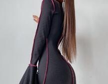 Трикотажное платье с контрастными элементами и шнуровкой  | PUSHKA SHOP