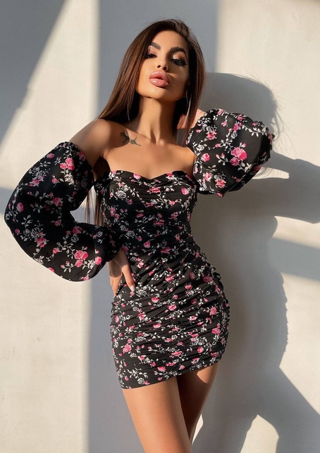 Сукня з квітковим принтом та драпіруванням   | PUSHKA SHOP