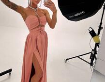 Атласна сукня максі із шнуром зі стразами  Атласна сукня максі із шнуром зі стразами  | PUSHKA SHOP