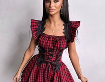 Сукня в клітинку декорована мереживом  Сукня в клітинку декорована мереживом  | PUSHKA SHOP