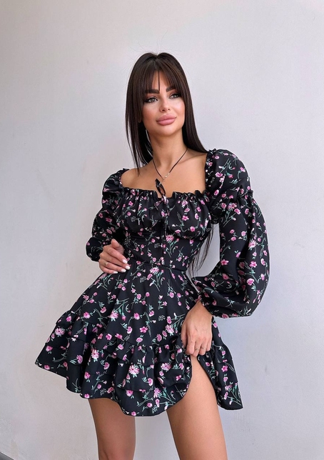 Квіткова сукня з воланами та шнуровкою по спинці | PUSHKA SHOP