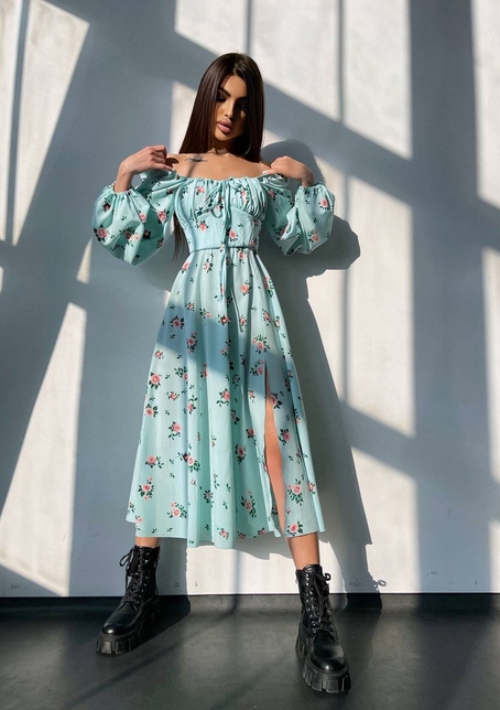 Сукня міді з квітковим принтом  | PUSHKA SHOP