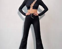 Комплект : штани кльош і топ декорований шнурком зі стразами  Комплект : штани кльош і топ декорований шнурком зі стразами  | PUSHKA SHOP