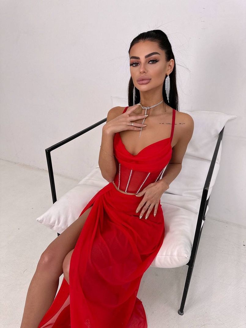 Комплект: корсет декорований стразами + спідниця максі  | PUSHKA SHOP