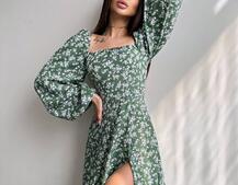 Квіткова сукня-міді зі шнурівкою на спинці та розрізом на ніжці Квіткова сукня-міді зі шнурівкою на спинці та розрізом на ніжці | PUSHKA SHOP