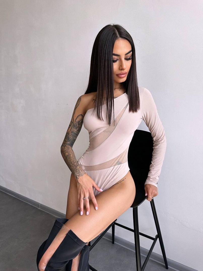 Боді на одне плече із вставками сітки Боді на одне плече із вставками сітки | PUSHKA SHOP