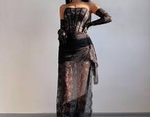 Мереживна сукня максі з рукавичками  | PUSHKA SHOP