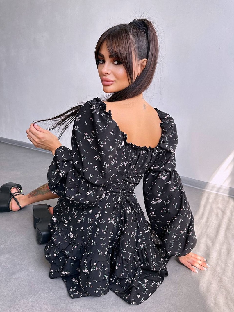 Сукня з квітковим принтом з воланами на ґудзиках  Сукня з квітковим принтом з воланами на ґудзиках  | PUSHKA SHOP