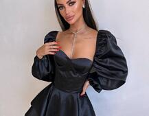 Атласна корсетна сукня бюстьє з пишною подвійною спідницею та об‘ємними рукавами Атласна корсетна сукня бюстьє з пишною подвійною спідницею та об‘ємними рукавами | PUSHKA SHOP