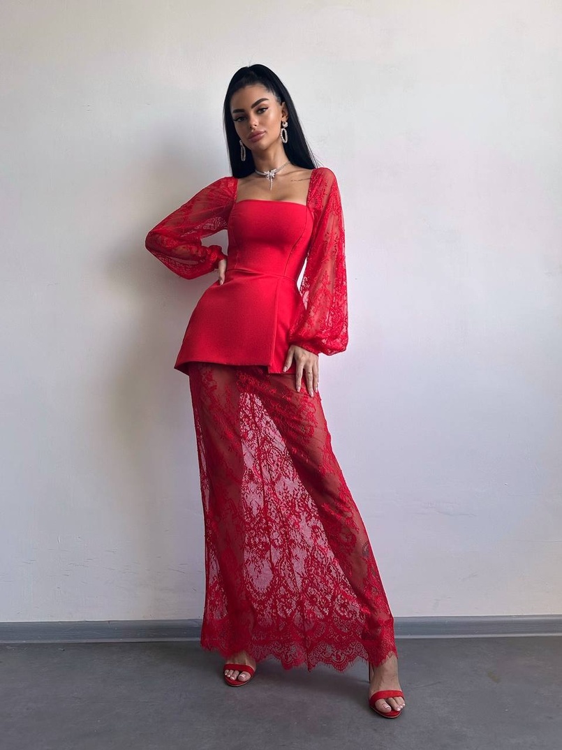 Комплект: блуза з баской + мереживна спідниця-шорти  | PUSHKA SHOP