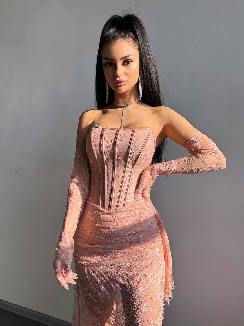 Мереживна сукня максі з рукавичками  | PUSHKA SHOP