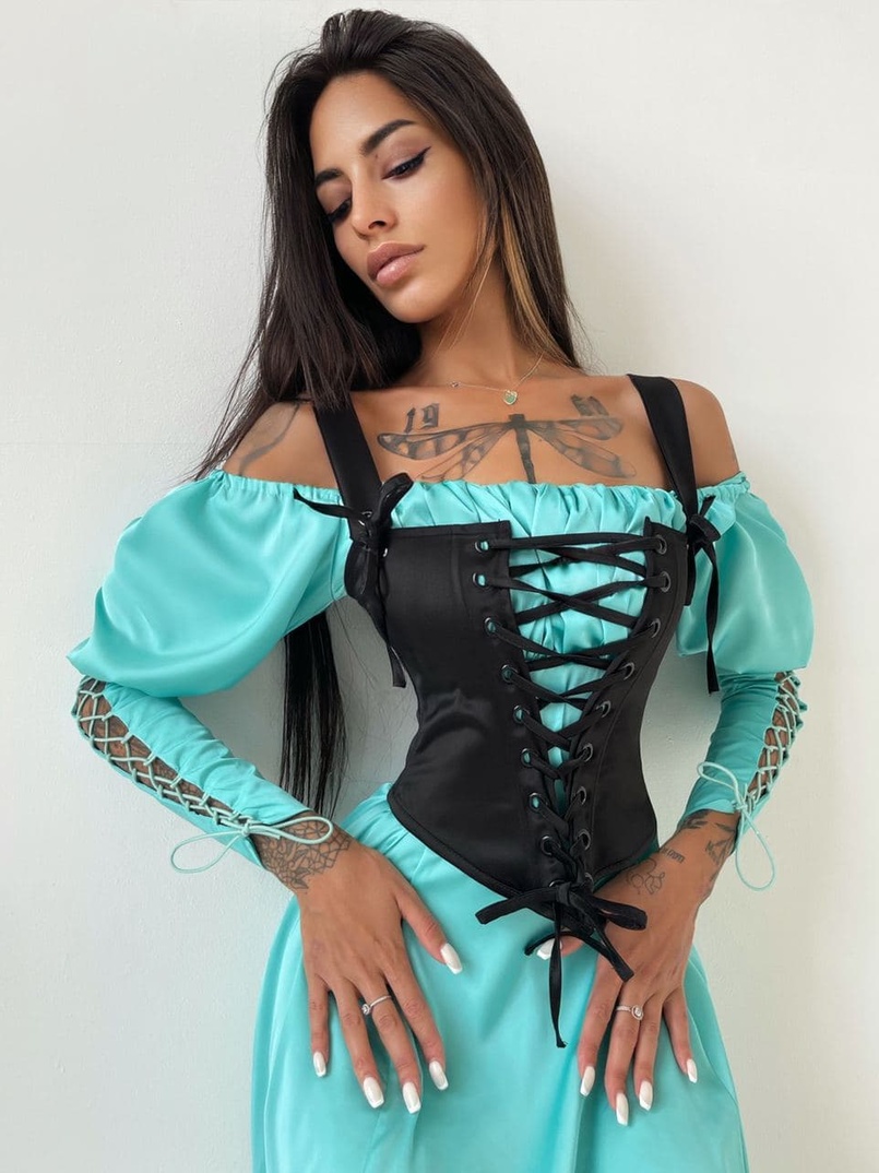 Шелковое платье + атласный корсет на шнуровке Шелковое платье + атласный корсет на шнуровке | PUSHKA SHOP