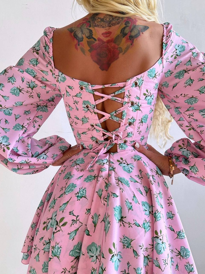 Сукня міні з квітковим принтом, корсетним верхом та подвійною спідницею  Сукня міні з квітковим принтом, корсетним верхом та подвійною спідницею  | PUSHKA SHOP