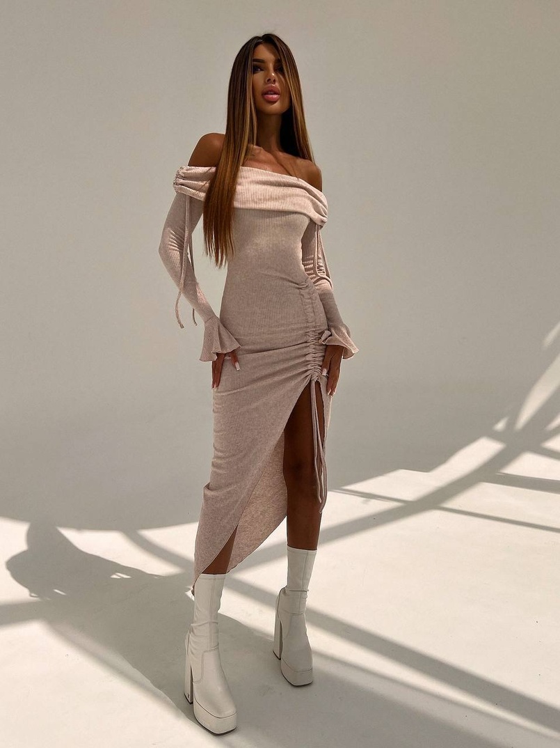 Трикотажна сукня міді з хомутом   | PUSHKA SHOP