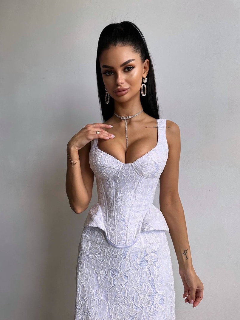 Вишуканий комплект із мереживного корсета та спідниці міді  | PUSHKA SHOP