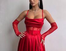 Атласний комплект: корсет + спідниця максі Атласний комплект: корсет + спідниця максі | PUSHKA SHOP