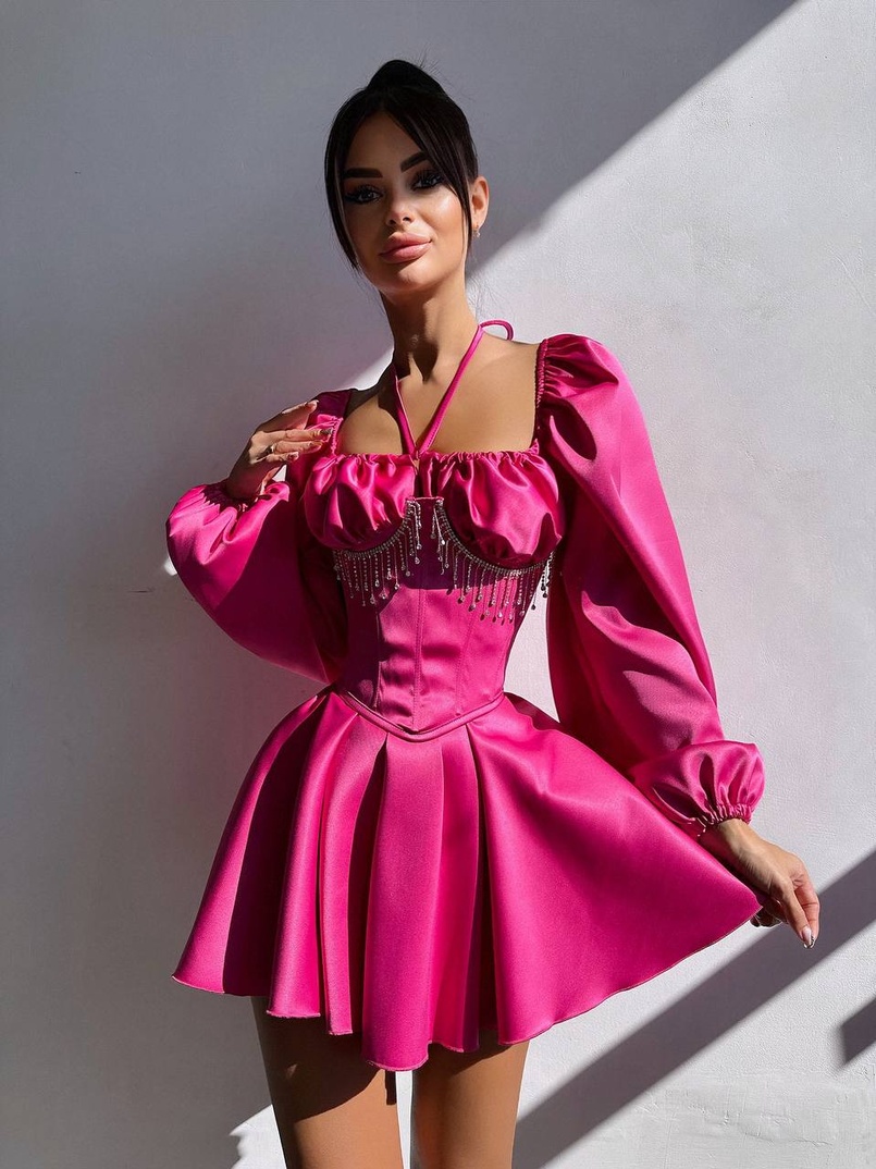 Сукня з корсетом, декорованим бахромою зі страз Ручна робота  Сукня з корсетом, декорованим бахромою зі страз Ручна робота  | PUSHKA SHOP