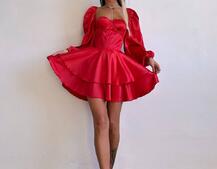 Атласна корсетна сукня бюстьє з пишною подвійною спідницею та об‘ємними рукавами | PUSHKA SHOP