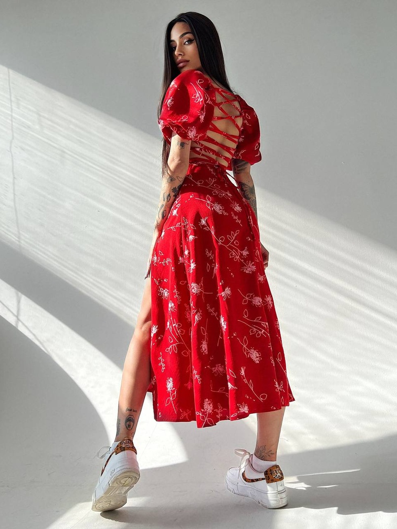 Платье миди со шнуровкой на спинке  Платье миди со шнуровкой на спинке  | PUSHKA SHOP