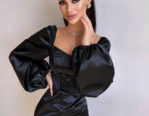 Атласний  комплект: корсет + спідниця з драпіруванням | PUSHKA SHOP