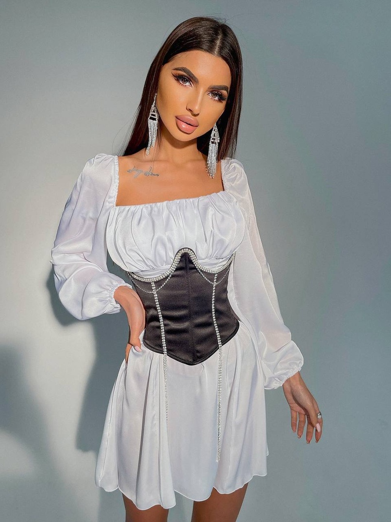 Приталена сукня з шовку  + корсет декорований стразами  Ручна робота  Приталена сукня з шовку  + корсет декорований стразами  Ручна робота  | PUSHKA SHOP