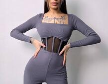 Облягаючий трикотажний комбінезон з елементами корсету  Облягаючий трикотажний комбінезон з елементами корсету  | PUSHKA SHOP