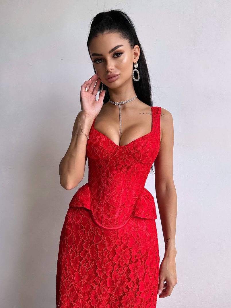 Вишуканий комплект із мереживного корсета та спідниці міді  | PUSHKA SHOP