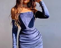 Оксамитова корсетна сукня міні, декорована стразами     Ручна робота  Оксамитова корсетна сукня міні, декорована стразами     Ручна робота  | PUSHKA SHOP