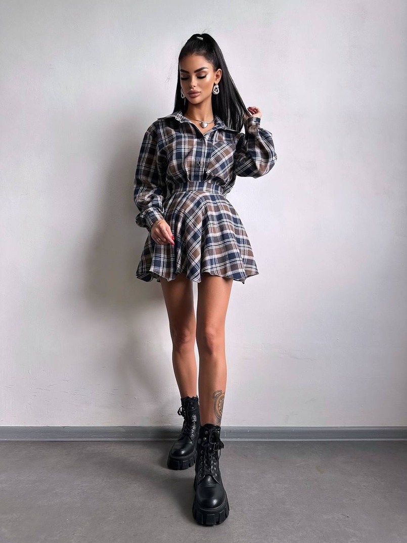 Комплект: сорочка + спідниця у клітинку  Комплект: сорочка + спідниця у клітинку  | PUSHKA SHOP