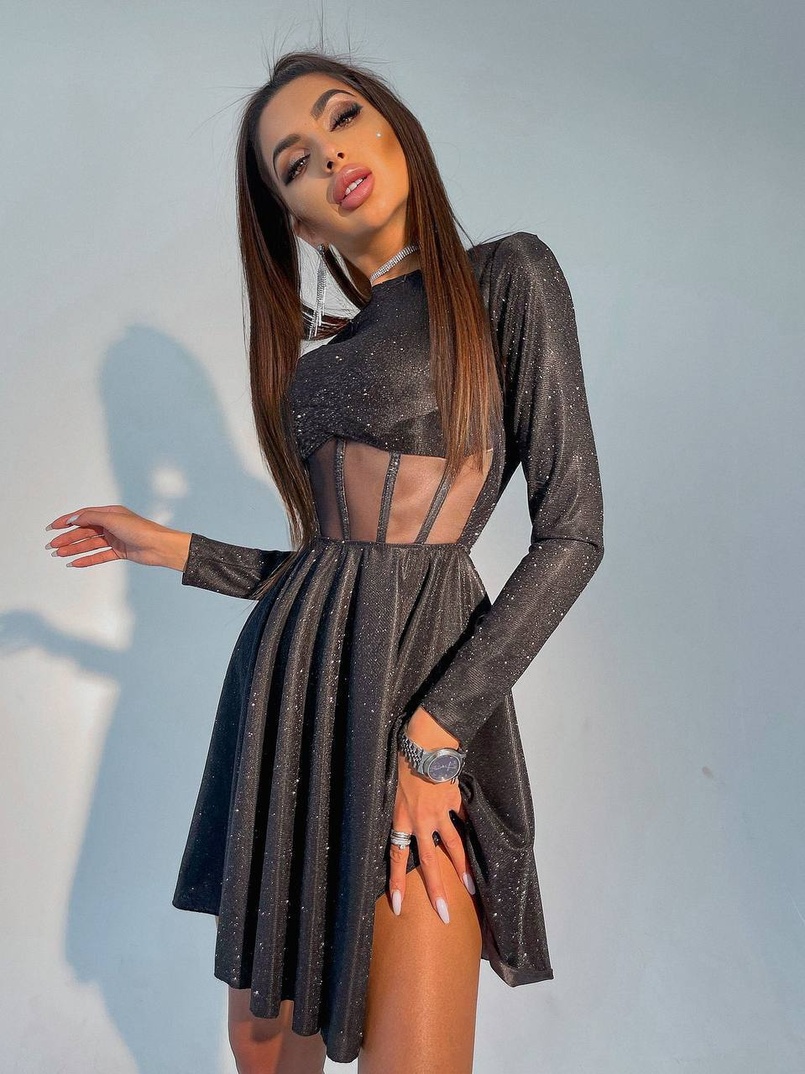 Приталена блискуча сукня з корсетною вставкою та пишною спідницею-сонцем | PUSHKA SHOP