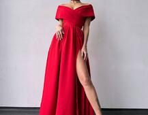 Сукня максі  з відкритими плечима та розрізом на спідниці | PUSHKA SHOP