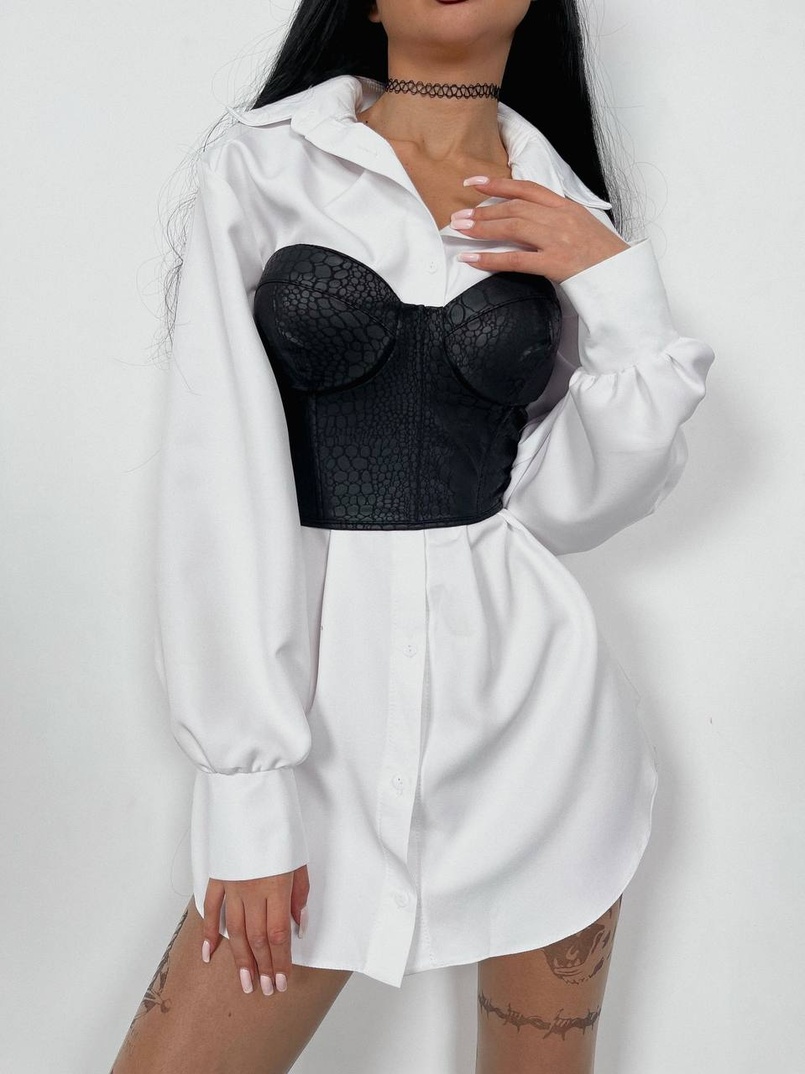 Приталена сукня-сорочка+корсет з еко-шкіри с крокодиловим ефектом Приталена сукня-сорочка+корсет з еко-шкіри с крокодиловим ефектом | PUSHKA SHOP