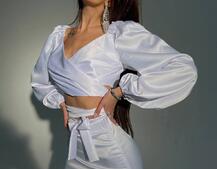 Атласний комплект, декорований бахромою зі страз Атласний комплект, декорований бахромою зі страз | PUSHKA SHOP