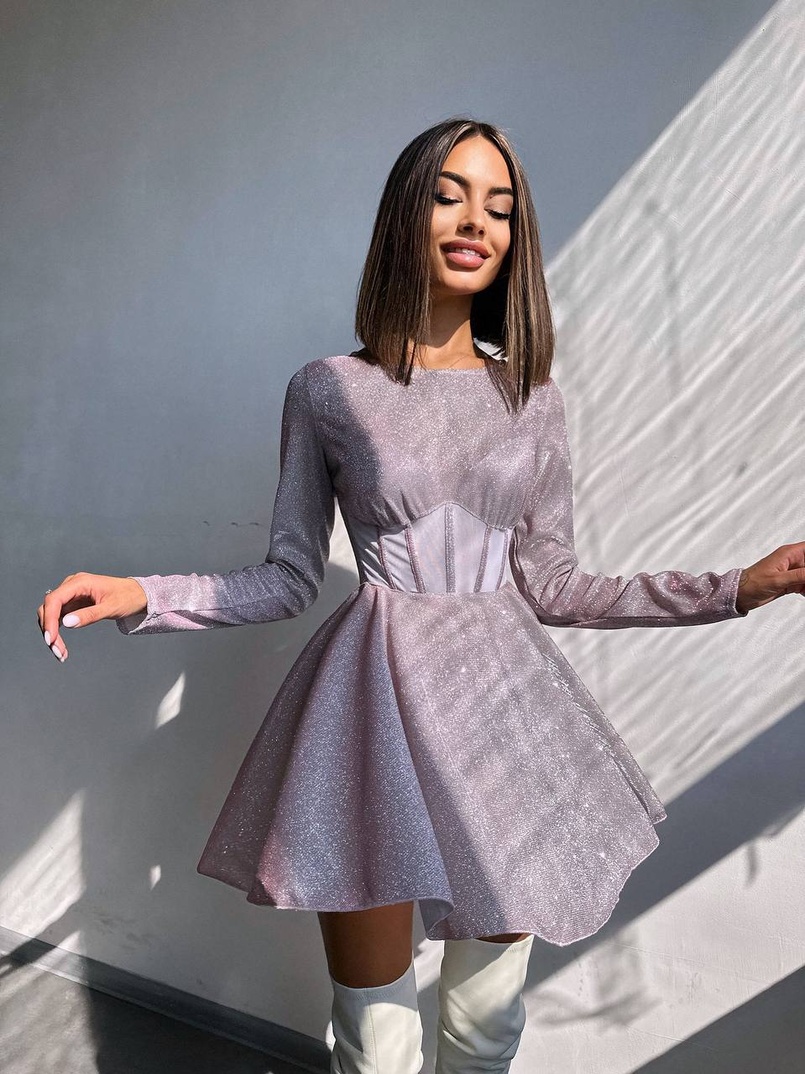 Приталена блискуча сукня з корсетною вставкою та пишною спідницею-сонцем | PUSHKA SHOP