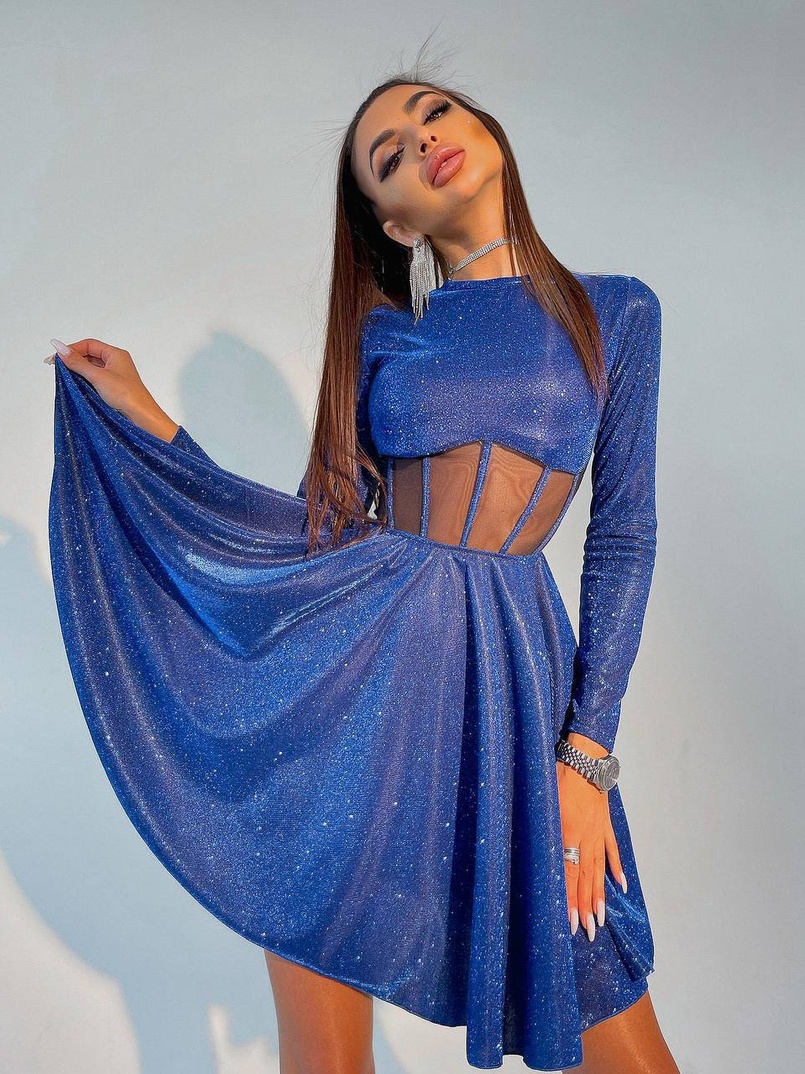 Приталена блискуча сукня з корсетною вставкою та пишною спідницею-сонцем Приталена блискуча сукня з корсетною вставкою та пишною спідницею-сонцем | PUSHKA SHOP