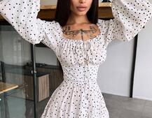 Сукня в горошок на ґудзиках з воланами  Сукня в горошок на ґудзиках з воланами  | PUSHKA SHOP