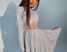 Приталена блискуча сукня з корсетною вставкою та пишною спідницею-сонцем Приталена блискуча сукня з корсетною вставкою та пишною спідницею-сонцем | PUSHKA SHOP