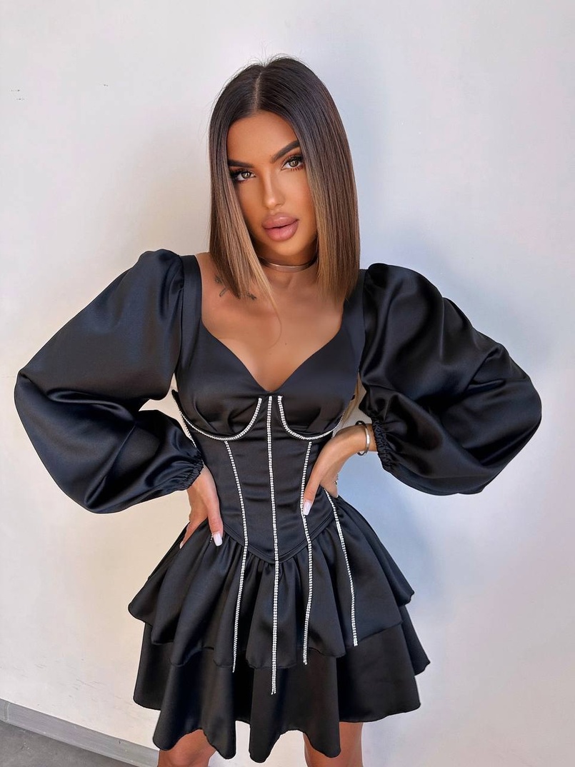 Комплект: сукня з подвійною спідницею + корсет, декорований стразами    Комплект: сукня з подвійною спідницею + корсет, декорований стразами    | PUSHKA SHOP