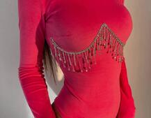 Оксамитовий боді-гольф, декорований бахромою зі страз Оксамитовий боді-гольф, декорований бахромою зі страз | PUSHKA SHOP