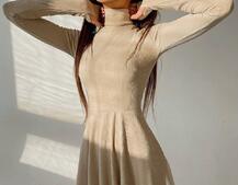 Приталенное трикотажное платье с высоким горлом Приталенное трикотажное платье с высоким горлом | PUSHKA SHOP