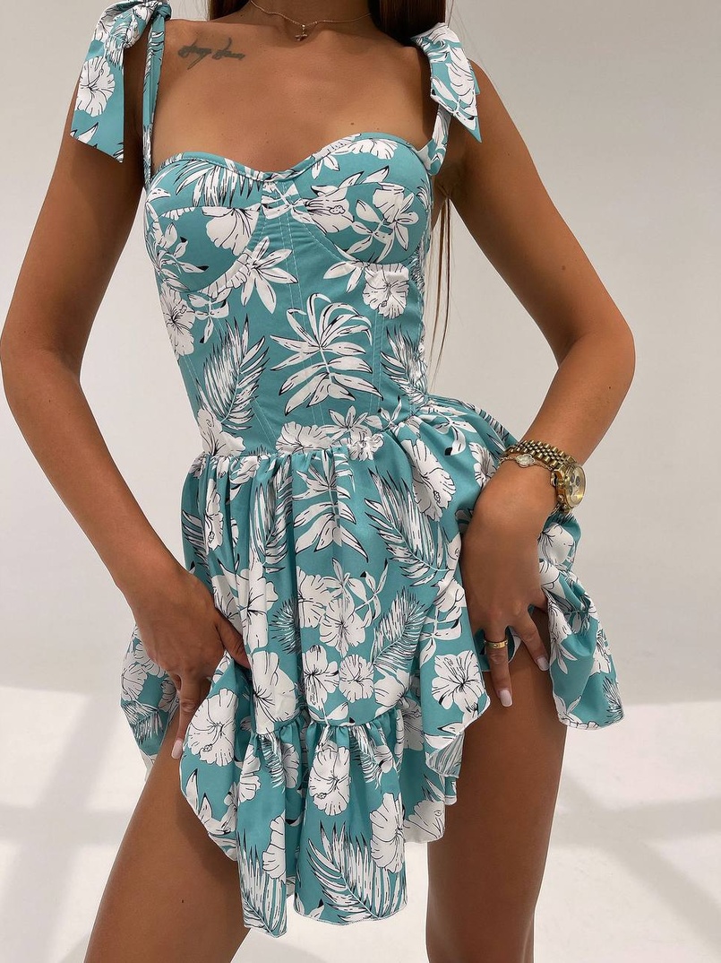 Сукня з чашечками та елементами корсету в квітковий принт  Сукня з чашечками та елементами корсету в квітковий принт  | PUSHKA SHOP