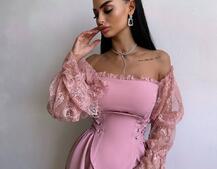 Сукня міді з корсетом декорована мереживом  | PUSHKA SHOP